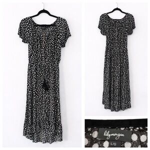🦓 Lily Morgan Polka Dot Midi Dress – Black & White | Size Large